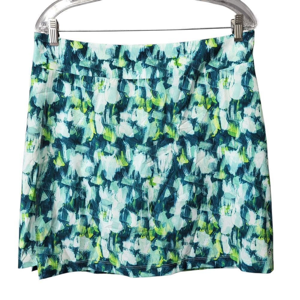 Lija Blue Green Brushstroke Abstract‎ Print Golf Skort - Size 10